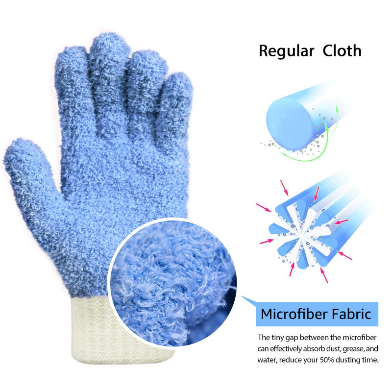 MIG4U Microfiber Dusting Gloves House Cleaning Glove for Blinds, Windows, Shutters, Furniture, and Car, Reusable Lint-Free Blue 1 Pair S/M - Image 2